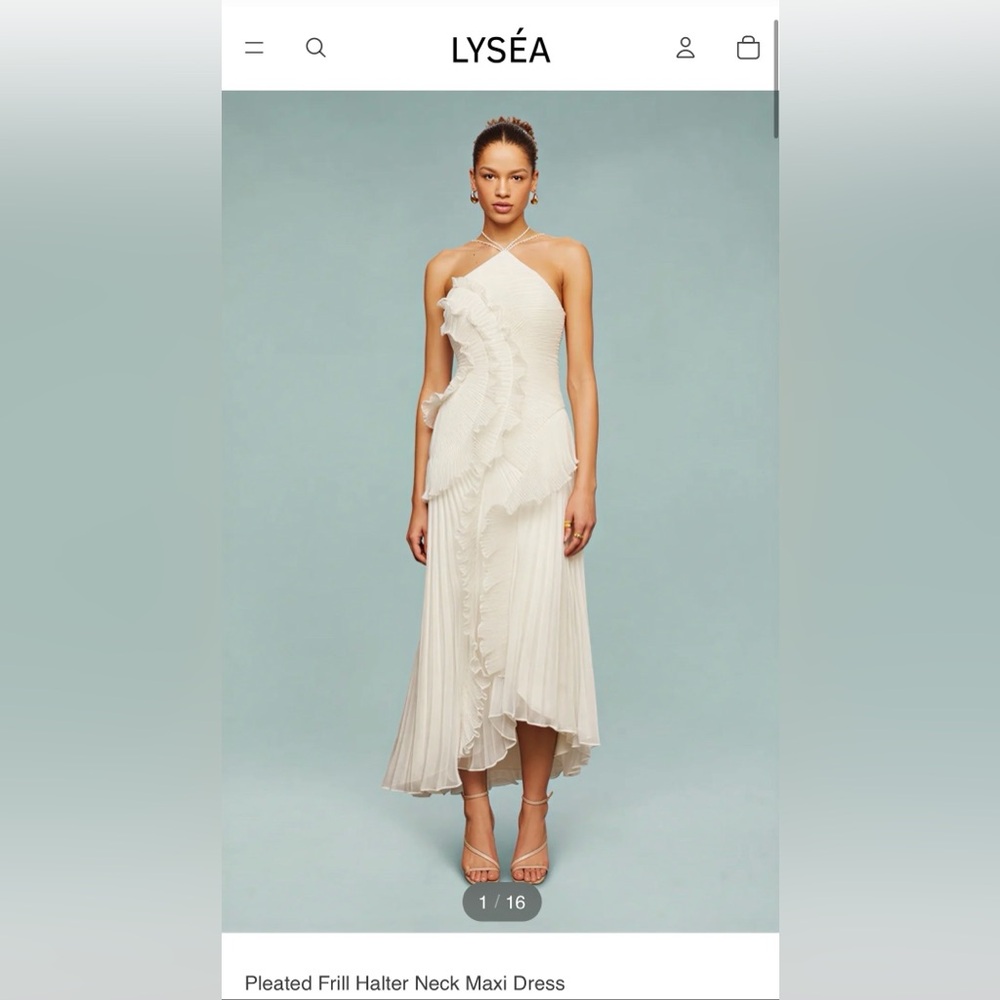 Cream Pleated Frill Halter Neck Maxi Dress